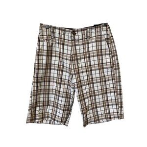 Arizona Jean Company Plaid Casual Shorts Sz 32 Brown White Cotton Outdoor Summer